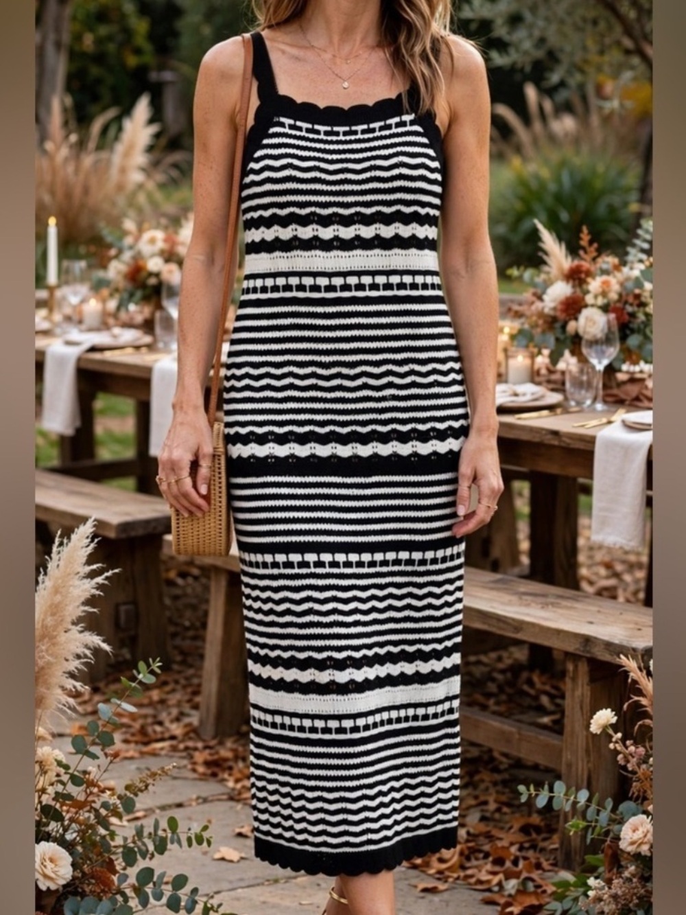 Joie Black & White Striped Crochet Knit Sleeveless Midi/Maxi Dress Women's Small